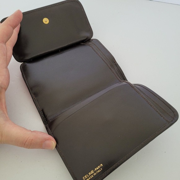 Celine Vintage Medium Bifold Horse And Carriage Wallet Kisslock Brown Tan Purse - Picture 3 of 13